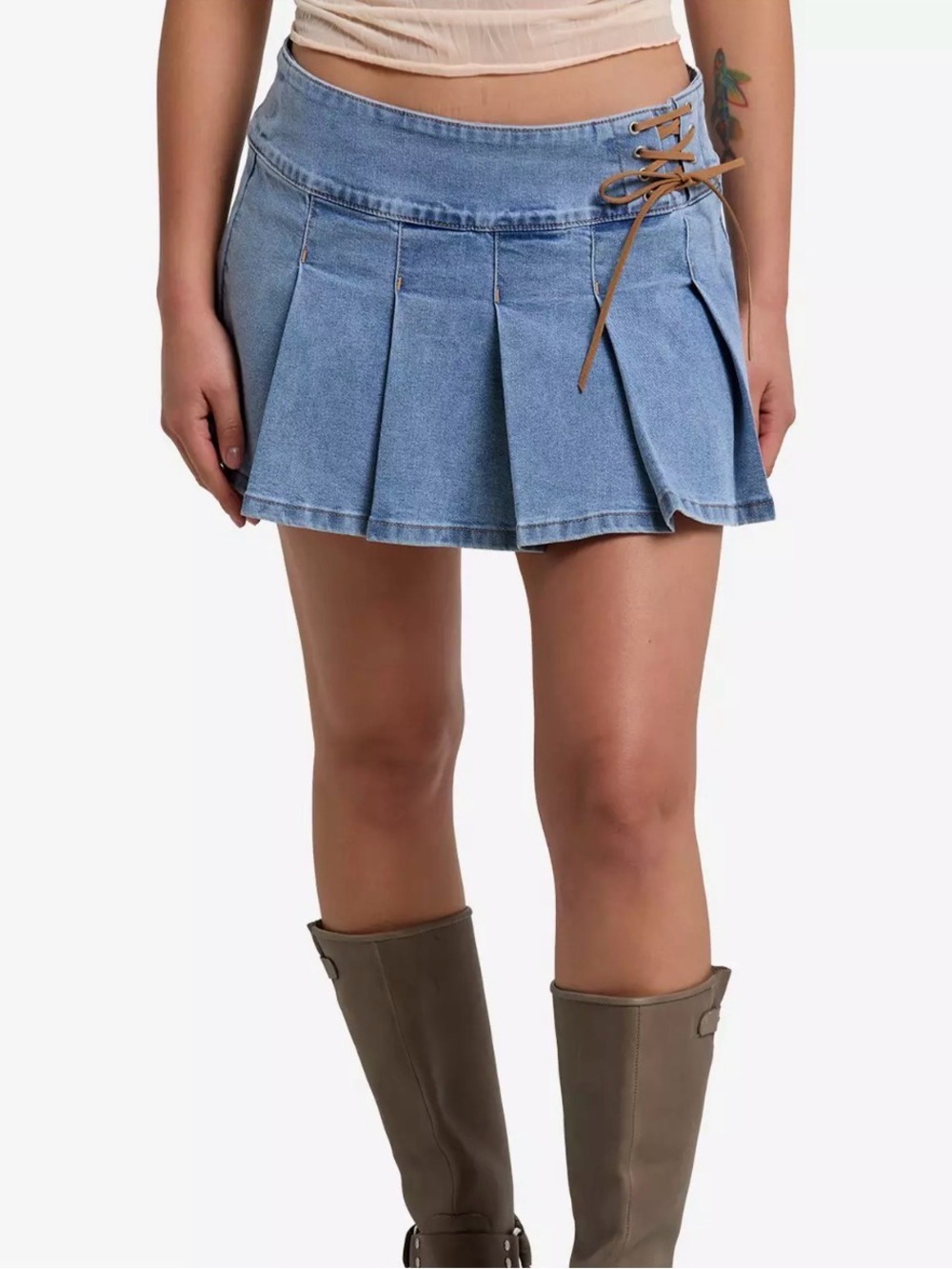 Hot Topic Light Inidgo Lace-Up Pleated Mini Skirt